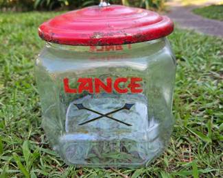 antique lance jar with metal lid