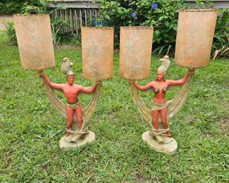 2 PAIRS of aquaman and woman mcm lamps! one paid is without shades.