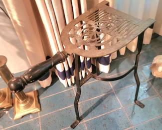 Antique Primitive Brass & Iron Fireplace Hearth Trivit