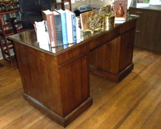 , National Furniture Office Desk, Brass Letter Holder, Brass Lidded Cans, Books