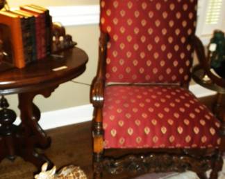 one of a pair Walnut Louis XIII Style Armchairs Slightly Angled Back Characteristic of the late 17th Century with the Acanthus Leaf Carvings 