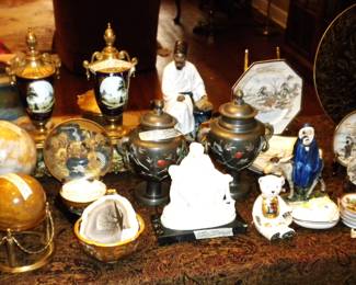 Chinese Pewter Urns With Carnelian And Jade Cabochons