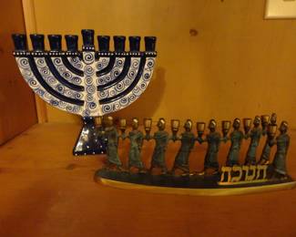 1950's Metal Sculpture Menorah (Brass)/Hanukkah Menorah (Pottery)