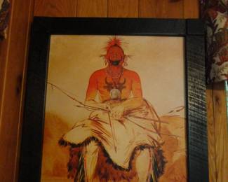 Artwork featuring La-doo-ke-a a Grand Pawnee Warrior by George Catlin (art originally created in 1832)