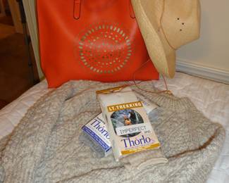 S F Green Hat Company/ Neiman Marcus Bag/Hand knit Cable Sweater