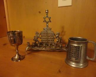 Lions of Judea Menorah Star of David 10 Commandments/ Pewter Alphabet Mug