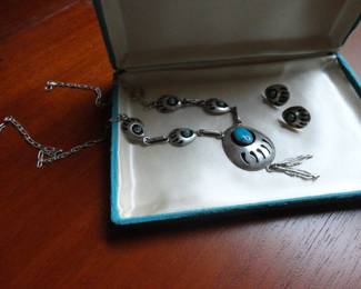 Vintage Navajo Bear Claw Turquoise Sterling Set (the real stuff - none of that dyed stone stuff)