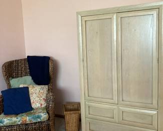 Thomasville Wardrobe with interior drawers, Sea Grass Wing Chair