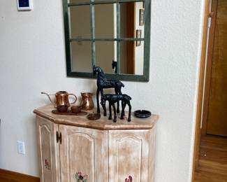 Entry cabinet, Copper pieces, Metal horses, Mirror