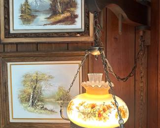 Vintage Hanging Lamp With Corner Frame