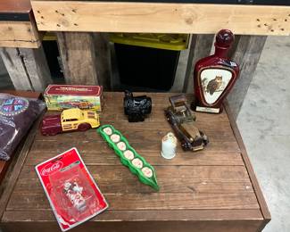 Avon 1948 Crysler Decanter - Coca-Cola Figure - Anthropomorphic Peas in a Pad Wall Decor - Decanters