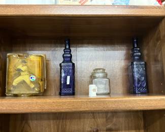 Baseball Action Figure - Cobalt Blue Galss Bottles-Clear Glass Square Canister