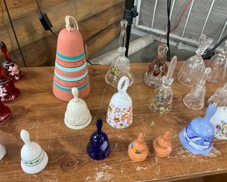Assorted Pottery, Crystal, Glass Bells