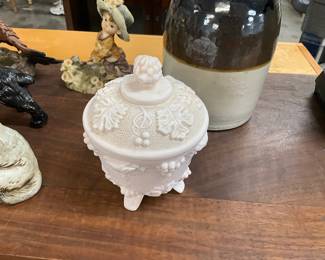 Jeanette Shell Pink Milk Glass Covered Dish