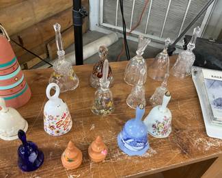 Assorted Pottery, Crystal, Glass Bells