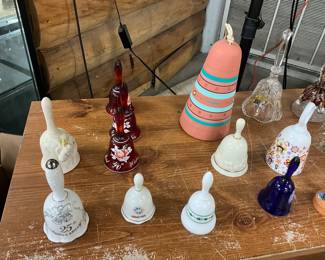 Assorted Pottery, Crystal, Glass Bells