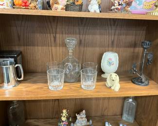 Pewter Tankard - Clear Glass Decanter & Glasses - Metal Candlestick Holder