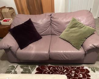 Plum leather loveseat