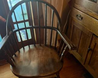 Antique carved English Windsor Chair double braced