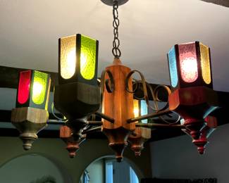 Multicolored chandelier. This is hardwired. You must know how to disconnect--at the conclusion of the sale.