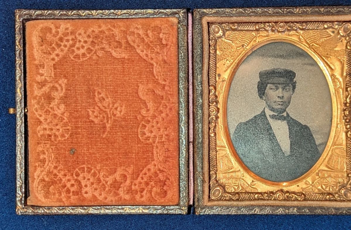 Watson Wilcox framed in Civil War depiction of flag and cannon. Extremely rare. Excellent condition.