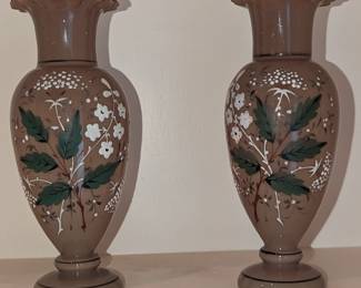 Victorian hand-painted mantle vases