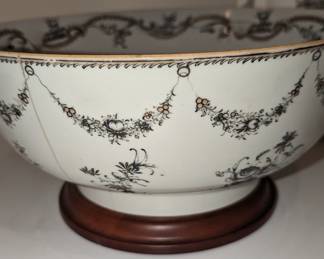 Chinese made for export large Grisaille punch bowl. 18th century belong to the Wilcox Family has a repair.