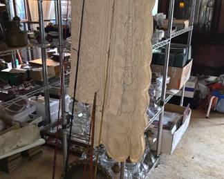 Antique lace tablecloths. Fishing poles