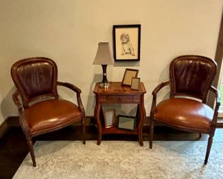 Tooled leather accent chair PAIR