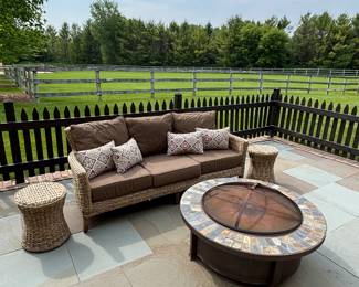 Brown Jordan sofa and occasional tables