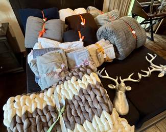 Bed linens, mattress pads, weighted blankets, duvets and comforters