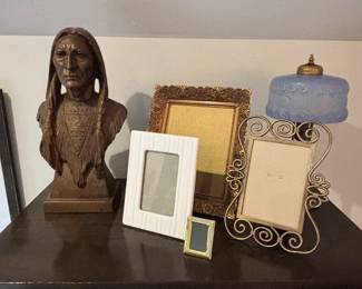 Vintage glass shade lamp and decorative accessories