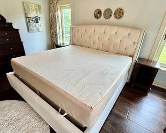 PM Bedroom Gallery King size upholstered button back bed with frame and mattress set