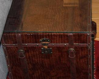 Leather trunk side table