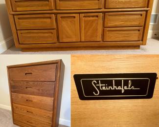 Vintage 80’s Solid Oak Platform Base Dresser & 5 Drawer Chest of Drawers Steinhafel