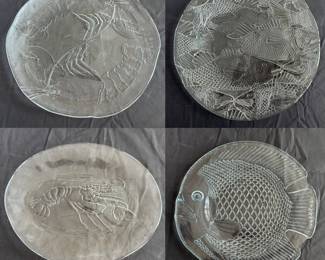 15” & 12 Kosta Boda Swedish Glass Lobster Embossed Platters
Lg Vtg Pilgrim Glass 13" Serving Bowl Round Embossed Fish Clear