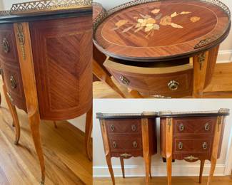 Pair French Louis XVI Style Kingwood Marquetry Inlaid Stands C1920