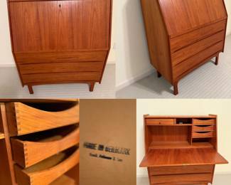 MCM House Of Denmark Danish Teak Secretary from Bernhard Pedersen & Son, 1960s W/both Keys-Approximately 35.43ʺW × 17.72ʺD × 44.88ʺH