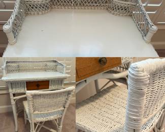 Antique/Vintage white wicker Vanity/Writing Desk & Chair