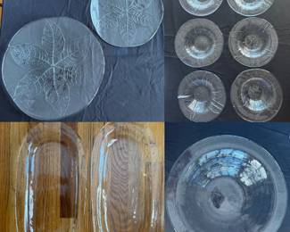 13-1/2” & 11” Kosta Boda Platters & ( 6 ) 6-3/4” Bowls embossed Party Leaf
( 2 ) Oval 19” Kosta Boda Clear Platters & Large Matching Bowl