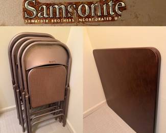 Set Of 4 Vintage Samsonite Folding Chairs Metal With White Padded seat & Card Table