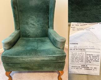 Vintage Mint Green Crushed Velvet Wingback Chair by Montclair Furniture Co.