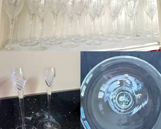 Service For 8 Lenox Windswept Crystal Champagne Flutes Toast 9 1/2", Water Wine Glasses Goblets 8 5/8", Water/wine Goblets 7 7/8", & Pair Candlesticks
