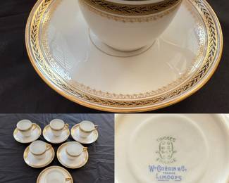 Wm Guérin & Co. France Limoges set of 6 Demitasse Cup/Saucer Sets Gold Trim
