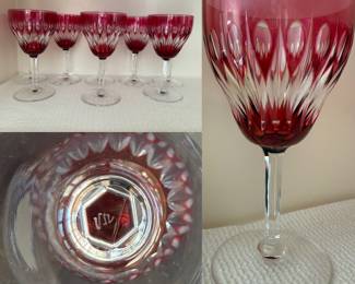 ( 8 ) Val St Lambert Zermatt Crystal Rose Red Water Goblets 6-1/2”