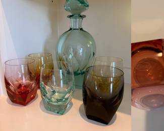 SET 5 MOSER Bohemian Crystal
Multicolored Glasses & Decanter