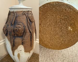 DON JOHNS STUDIO ART POTTERY LIDDED JAR w/Faces
