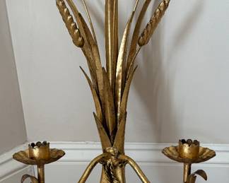 Vintage Gold Gilt Italian Wheat Sconce
Candle Holder 23"