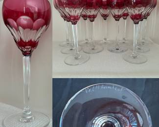 ( 11 ) Val St. Lambert Crystal Cut to Red TCPL 7-1/2” Wine Glasses