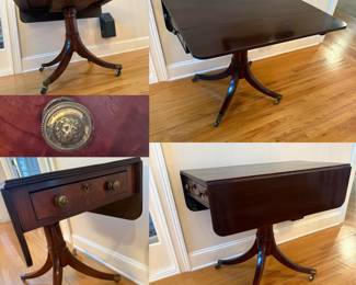 Mahogany Regency Period Drop Leaf Pedestal Pembroke Table w/drawer all the way through Circa 1815